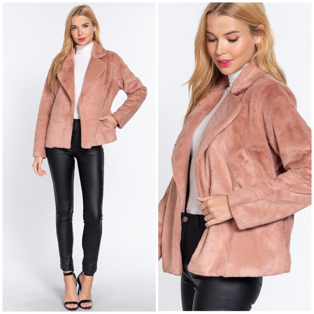 Sophisticated Chic Vintage Blush Faux Fur Open Coat - Picture 2 of 5